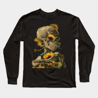Van Gogh Skull, Sunflowers, Art, Aesthetic art, Surreal art, Long Sleeve T-Shirt